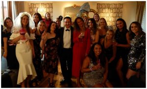 At a magical birthday party in Bath. Surrounded by a group of lovely ladies. Celebrating the special occasion.