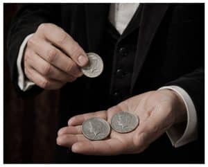 Close-up magic coin trick performed by wedding magician Andy Field