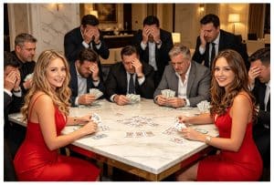 Lisa and Holly helping to confuse the marks during a Three Card Monte scam