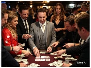 Andy performing a card trick with playing cards