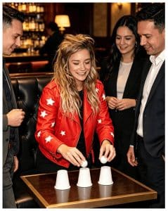 performing Cups and Balls magic for a live audience
