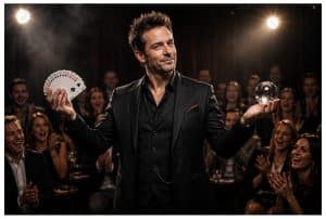 Magician performing psychological magic that amazes an audience