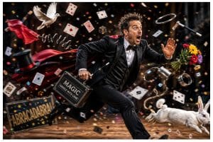 A magician repeating familiar tricks and routines instead of developing his own distinctive performance style